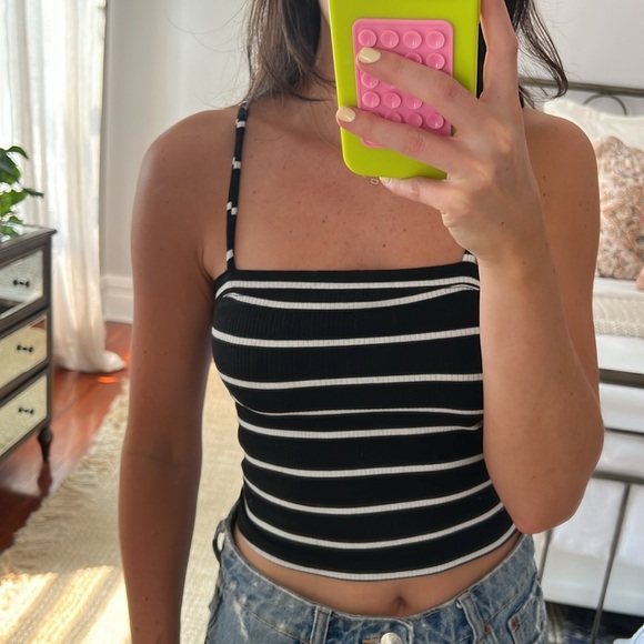 Urban Outfitters Black and White Squareline Strappy Tank Top Cropped - Picture 2 of 3